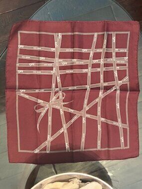 Hermès Paris Burgundy Silk Pocket Square / Small Scarf 17” x 17” Excellent